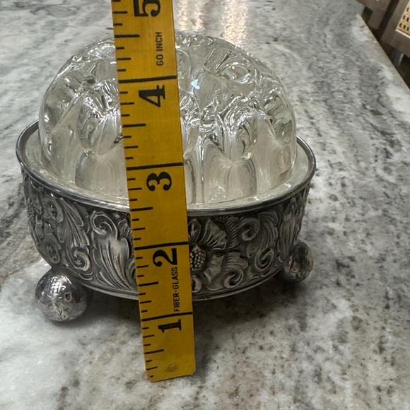 Vintage VMC Clear Glass Floral Frog with Silver Plate Stand Denmark France - Picture 5 of 10